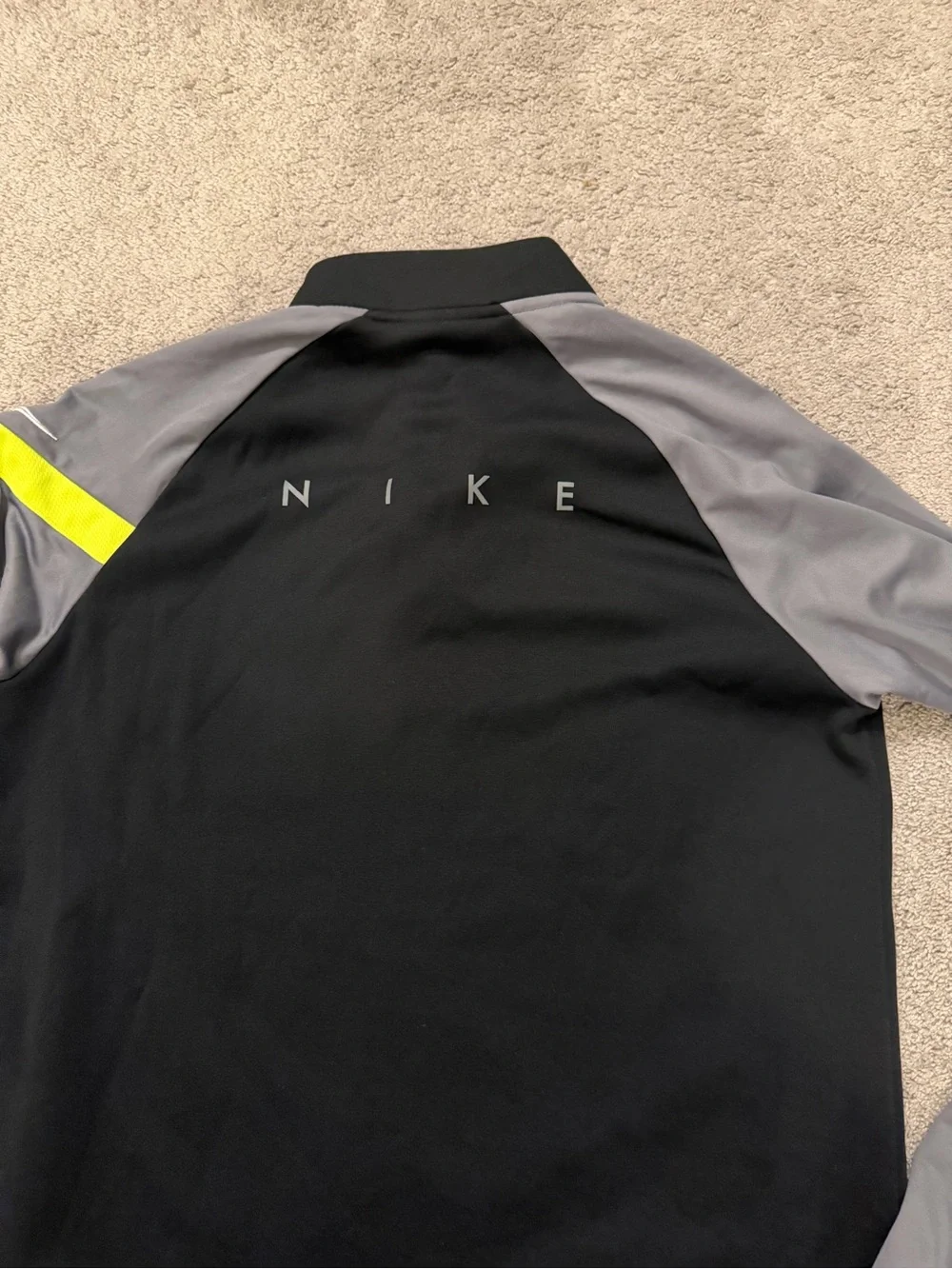 Nike Black Pullover with Gray Sleeves and Neon Yellow Stripe